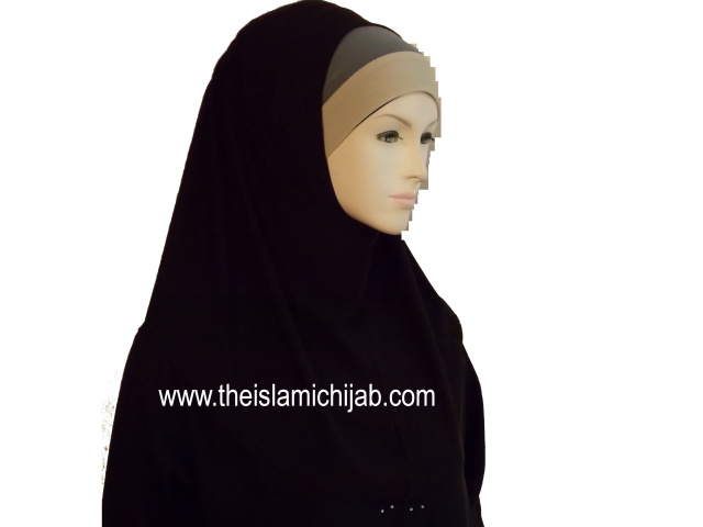 Black w /Greish beige Triple Band undersacrf 2 piece hijab 12